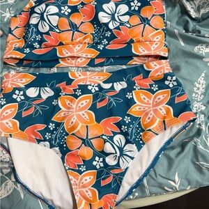 SHEIN Teal and Orange Floral Bikini